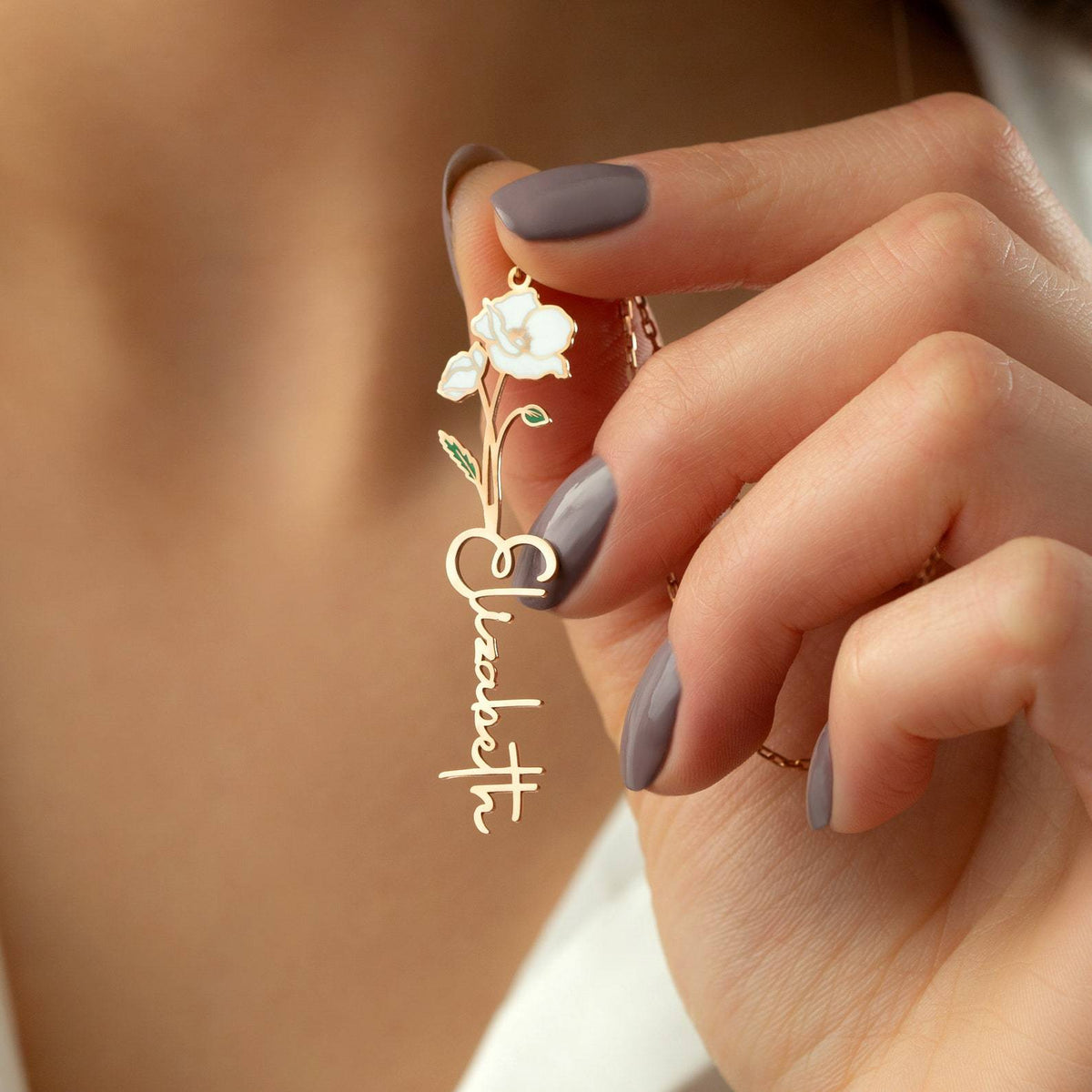 Hannah Personalized Birth Flower Name Clavicle Necklace