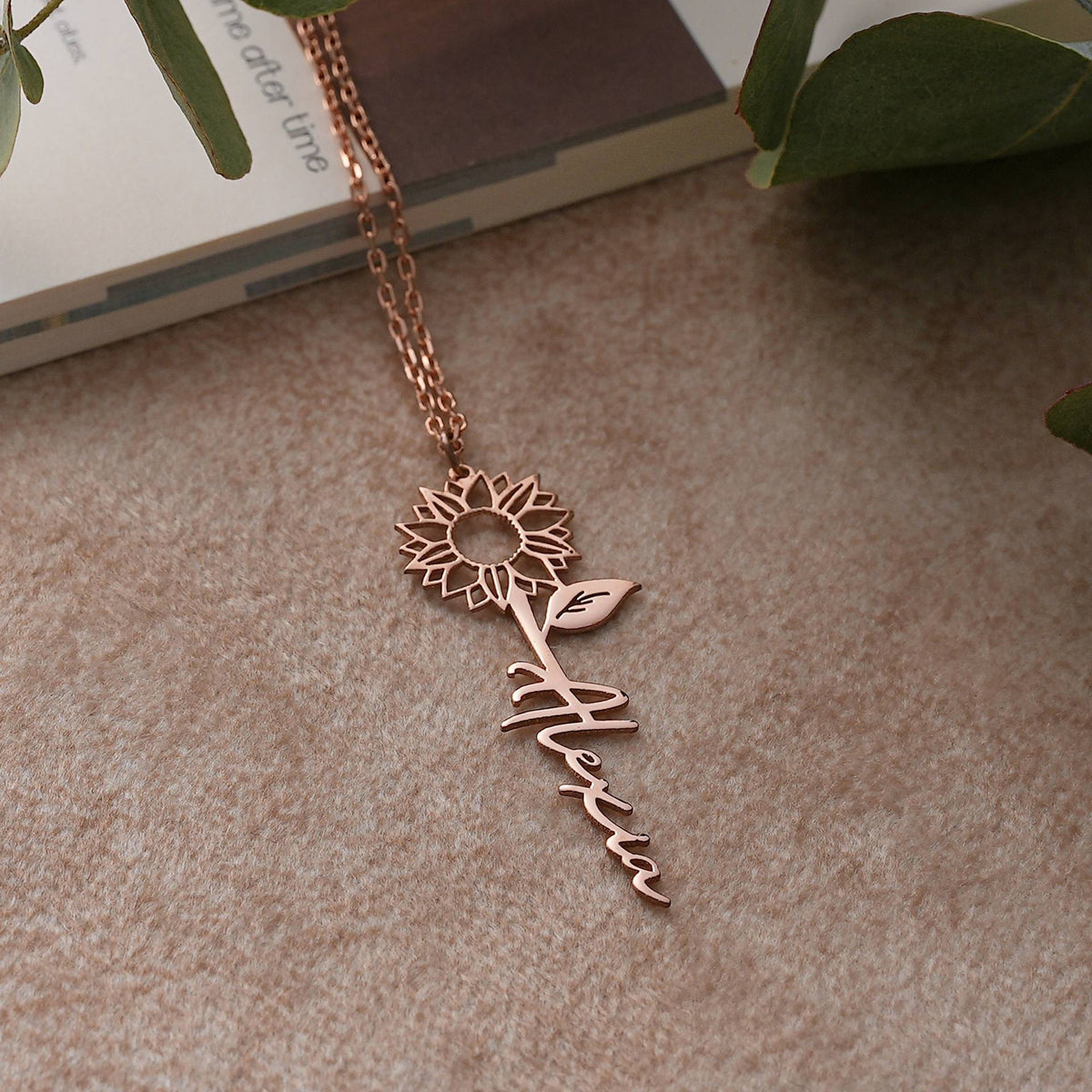 Zoey Personalized Sunflower Name Necklace