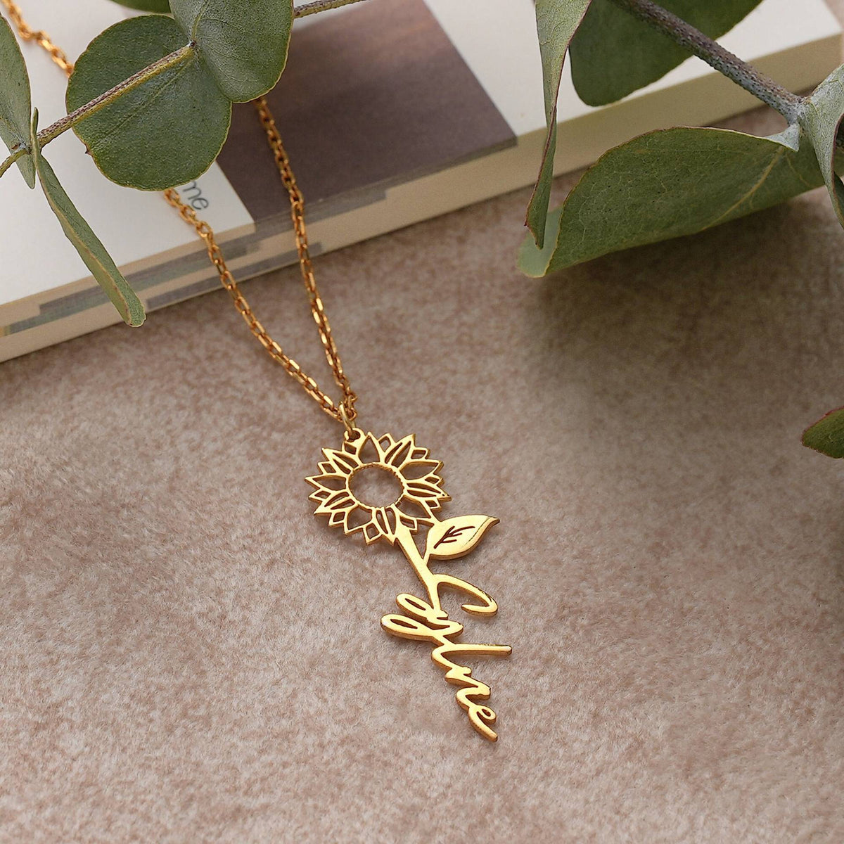 Zoey Personalized Sunflower Name Necklace