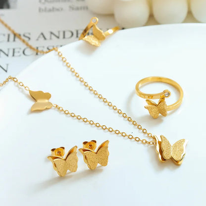 Abigail Frosted Double-layer Butterfly Necklace + Earrings
